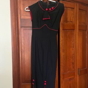 Stop Staring Black Midi Dress with Red Trim and Buttons